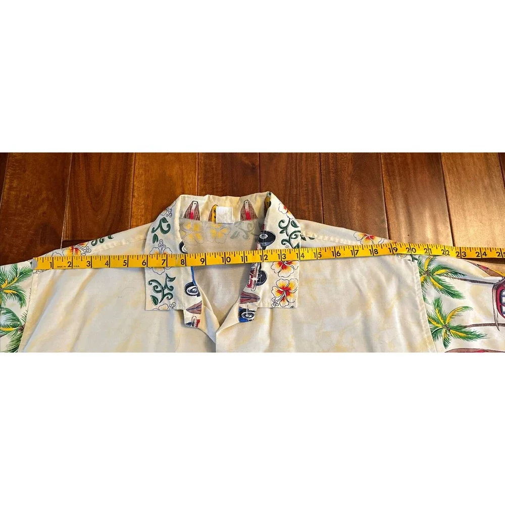 Men’s Hawaiian Shirt Caribbean Surfboards Cars  Floral Flowers L / XL Button Up - Picture 10 of 13